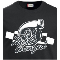 T-shirt Turbo charger logo med text checker